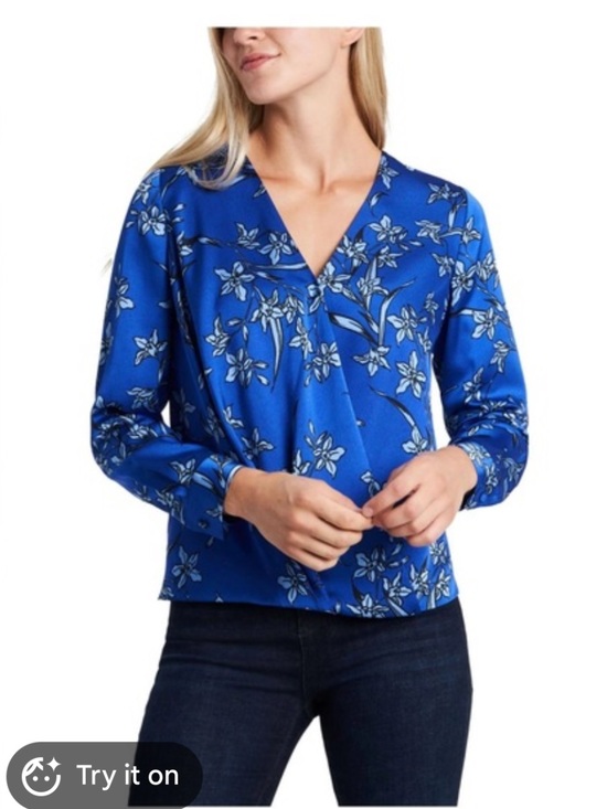 Vince Camuto Tops - Vince Camuto Blue Floral Draped Blouse
